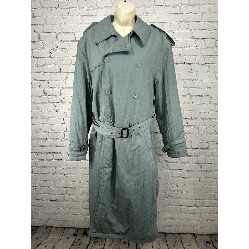 Alfani Dusty Blue Wool Blend Button Up Collared Heavy Trench Coat Side Medium M